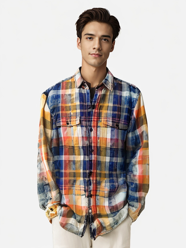 Mens Cotton Bleach Wash Checker Woven Shirt