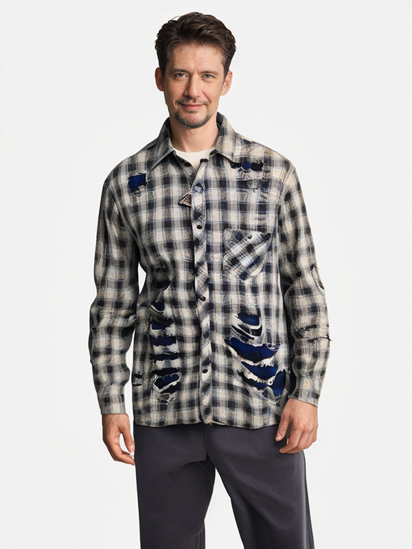 Mens Double Face Relayed Checker Cotton Fabric Woven Shirt