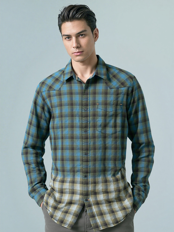 Boys 100% Fine Cotton Checker Dip Dye Shirt