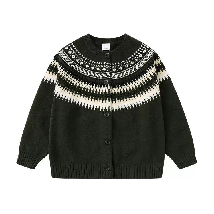 Girl 100 Super Soft Merino Wool Floated Jacquard Knitted Cardigan