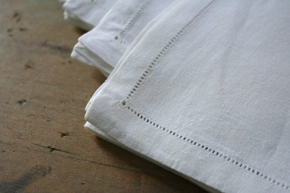 Pure White Linen Dot Hemstitched Table Dinner Napkin