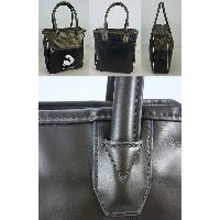PU Black Nylon Zipper Top Closure Twin Grab Handles Bag / Tote Bag / Shopper