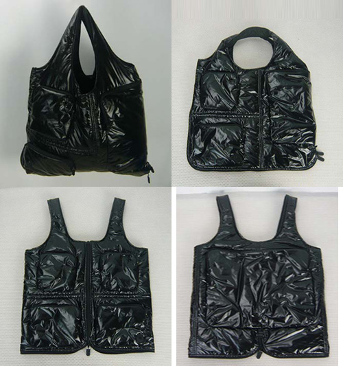 Nylon Black Zipper Closure Waterproof Foldable Fashionable Shopping Bag S/ M/ L/ XL