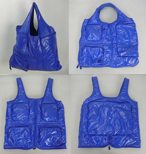 Nylon Blue Zipper Closure Waterproof Foldable Fashionable Shopping Bag S/ M/ L/ XL