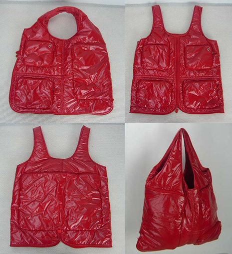 Nylon Red Zipper Closure Waterproof Foldable Fashionable Shopping Bag S/ M/ L/ XL