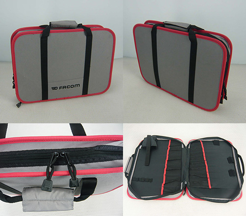 Polyester Grey Tow-way Zipper Around Closure Padded Handle Briefcase