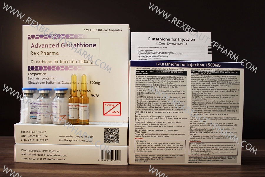 Reduced glutathione injection for skin whitening