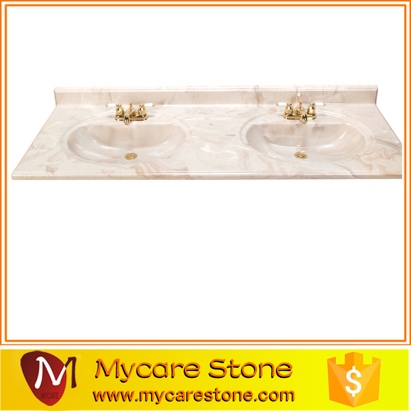 Wholesale Cheap Price Double Sink Cultured Marble Bathroom Vanity Tops High Qulity For Sale