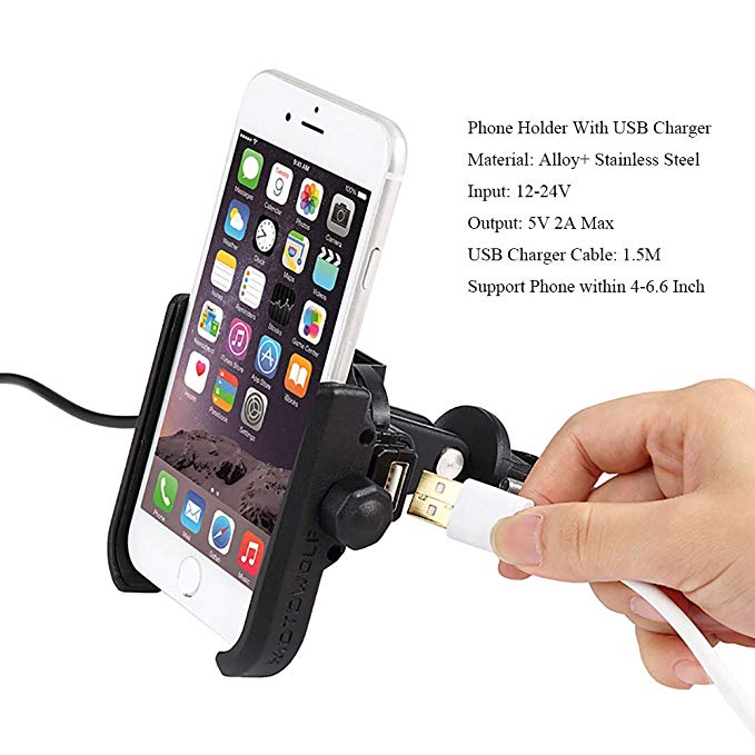 Metal Aluminum Alloy Bike Motorcycle Handlebar Mount 360 Degrees Phone Holder with USB Charger Port
