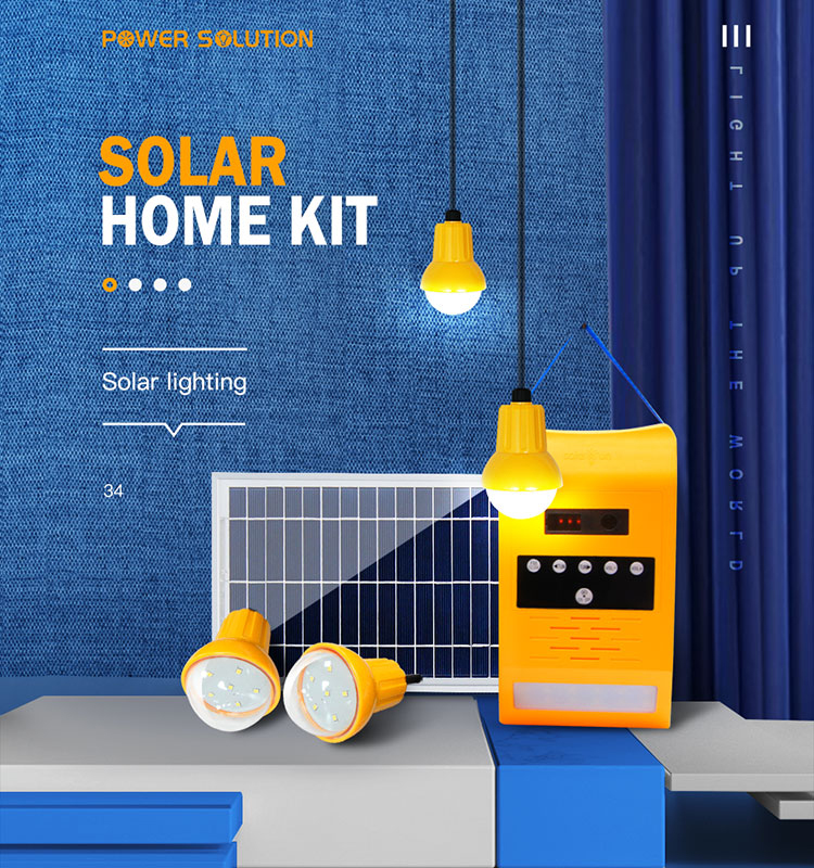 Solar Home Lighting System with FM radio, wall light & 4 pcs Led bulb