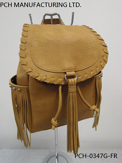 Peru Flap Over Drawstring With Bottle Holders Tassel Details Ladies' Backpack