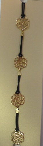 Simple Hand Craft Black Wax Cord and Gold Plated Flower Shape Hair Band for Ladies Head Decorative