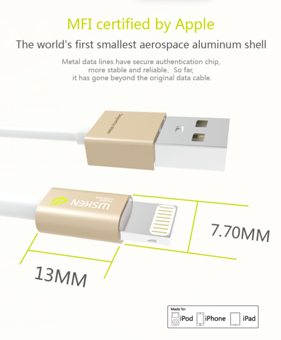 Lightning Charge & Sync Cable for iPhone5,5S,6/iPod/iPad