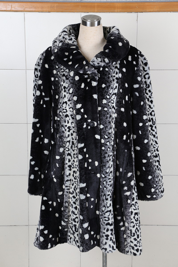 Black White Animal Print Fur Coat