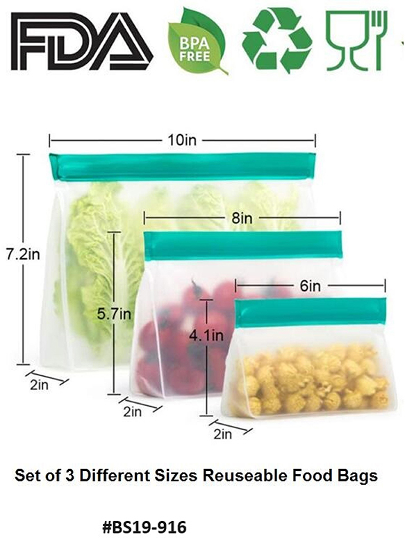 Set of 3 Different Sizes Reuseable Food Bags