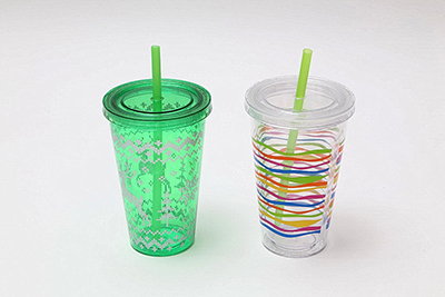 16oz Double Wall Clear Tumbler with straw and lid