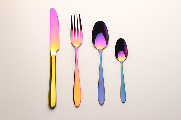 stainless steel flatware cutlery set with rainbow plating