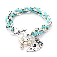 Fashion Pearl And Metal Charm Braided Cord Alloy Bracelet