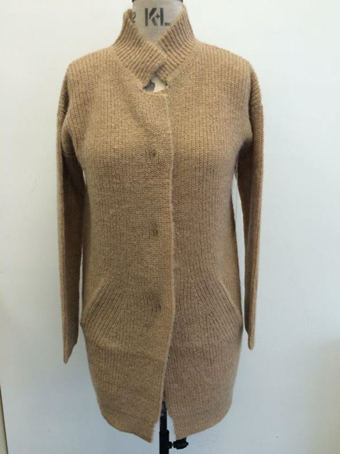Ladies' shaker rib raised collar cardigan