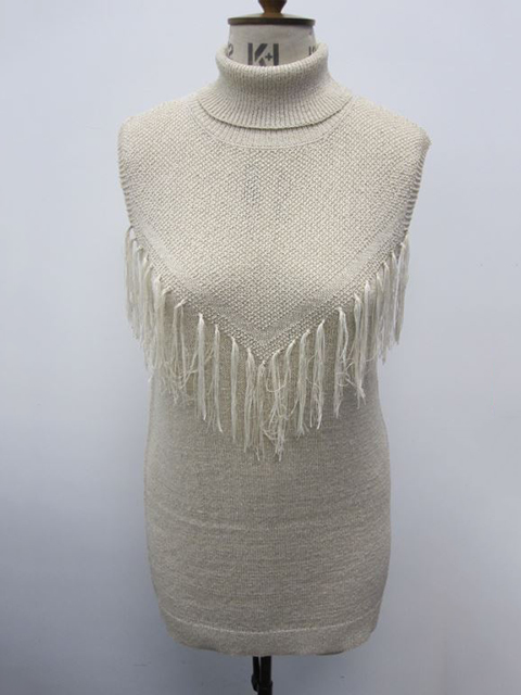 Ladies sleeveless roll neck with tassle tabard knitted top
