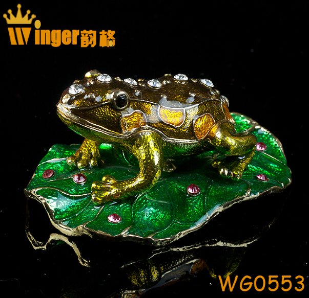 Vintage Frog on Lotus Figurine Collection Crystal Animal Trinket Box Casket DIY Home Decoration