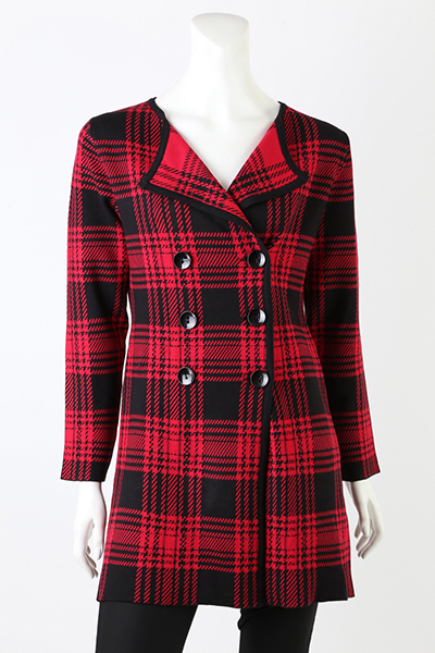 NWT TELLURALS Double Breasted Plaid Sweater Coat Red & Black
