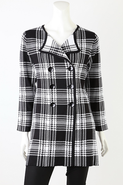 NWT TELLURALS Double Breasted Plaid Sweater Coat Black & White