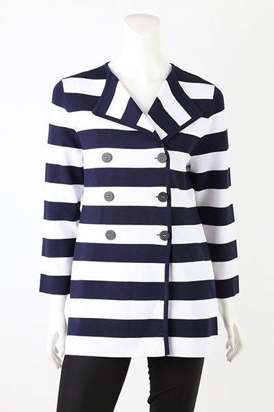 NWT TELLURALS Ladies Striped Double Breasted Sweater Coat Blue & White