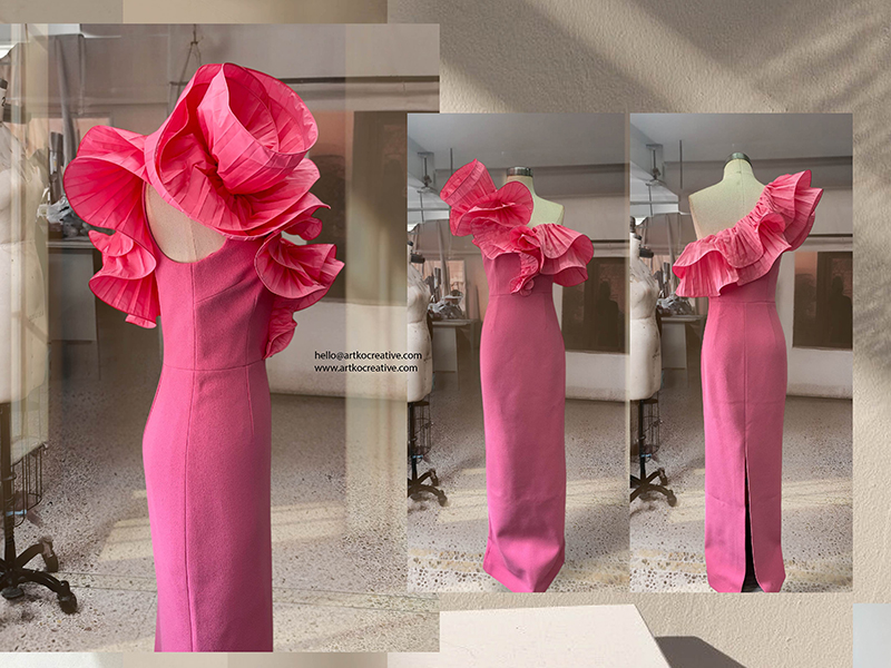 Dramatic Pleated Ruffle Gown