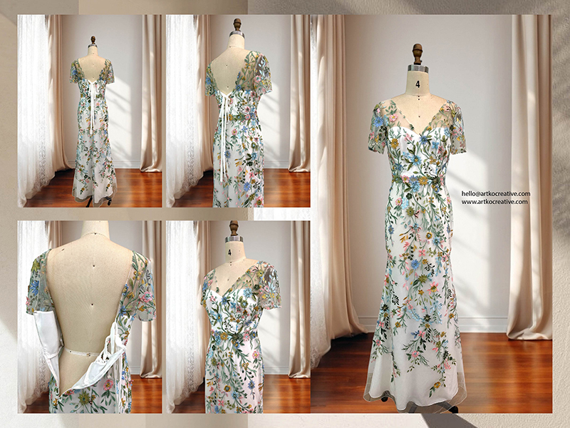 Embroidered Tulle Gown