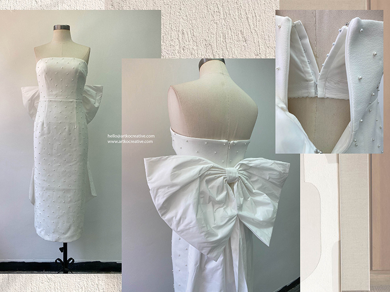 Pearl Embellished Midi with Large Bow and Set-in Internal Bra