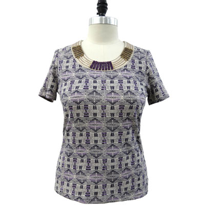 Tribal Print Embellished Jersey Top