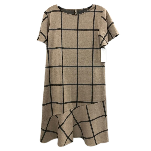 Short Sleeve Windowpane Flounce Dress