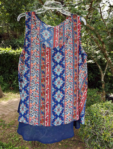 Navy Jade Prt with Sheer Back Inset Tank