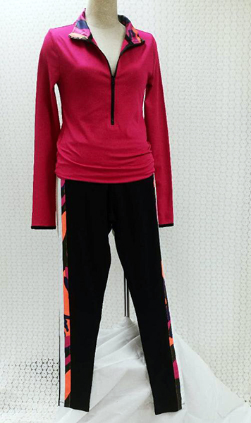 Ladies Sport Shirt with Front Zipper And Jogger w/Side Stripe Colorblock