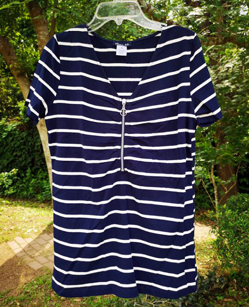 Short Sleeve Zipper Front Ruche Top With inchesO inches Ring Zipper Puller