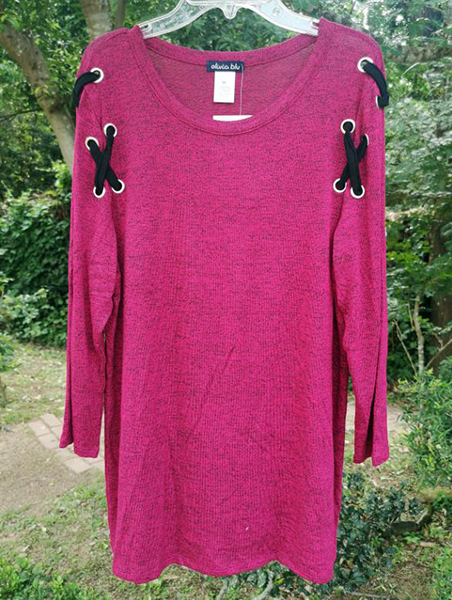 3/4 Sleeve Grommet Top With Solid Sarley Black 'XX'