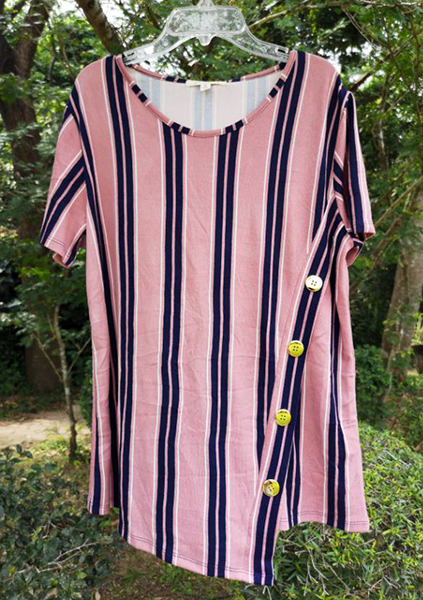 Top Short Sleeve Crew Neck Assymetrical With Side Button
