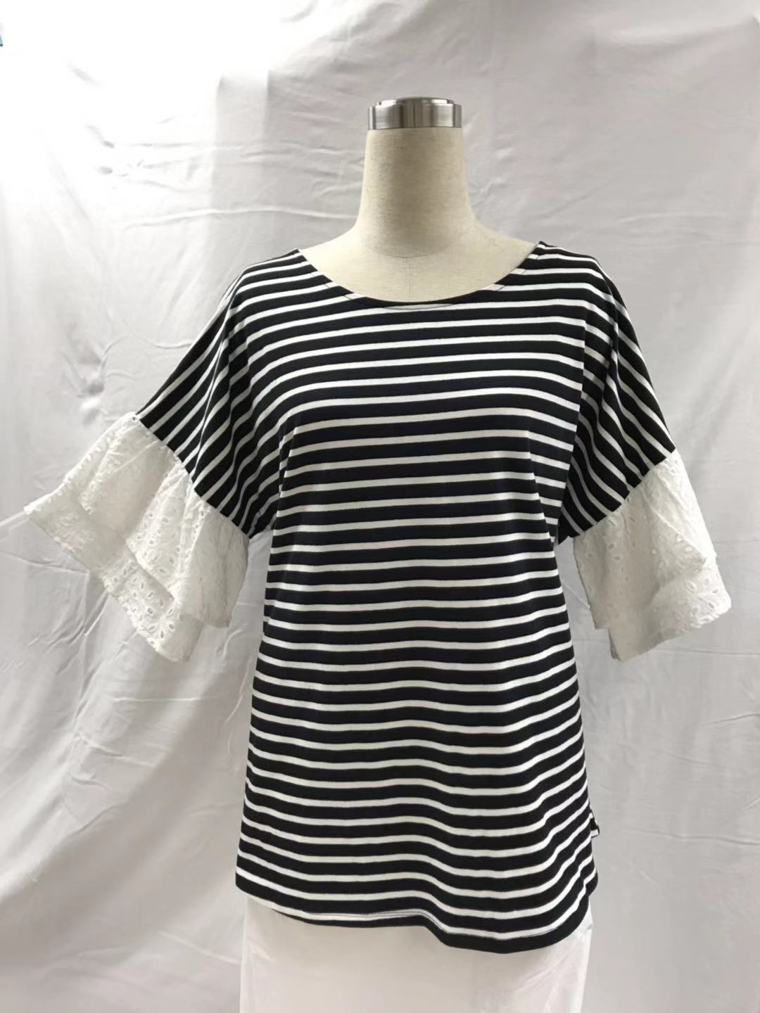EYELET SLEEVE RUFFLE TEE ** WHITE COLOR EYELET FABRIC