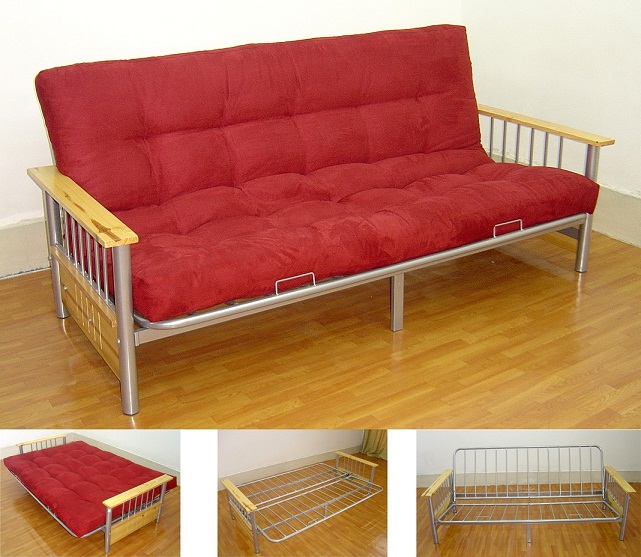Wood Top Arm Futon With Metal Frame