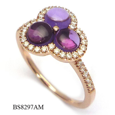 18K Gold Amethyst Diamond Ring