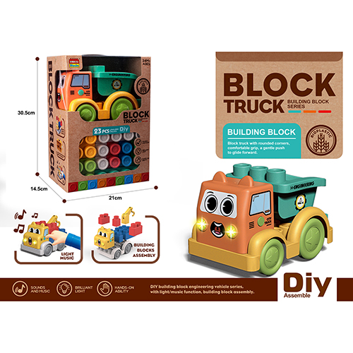 23pcs building blocks light music wheat straw engineering vehicle