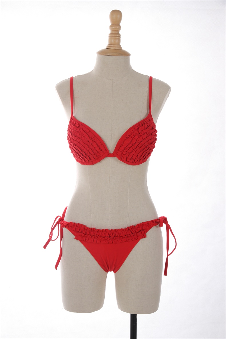 Sell Sexy Women Ruffle Bikini Set Striped Triangle Women Swimwear Push Up Swimsuit Beachdress