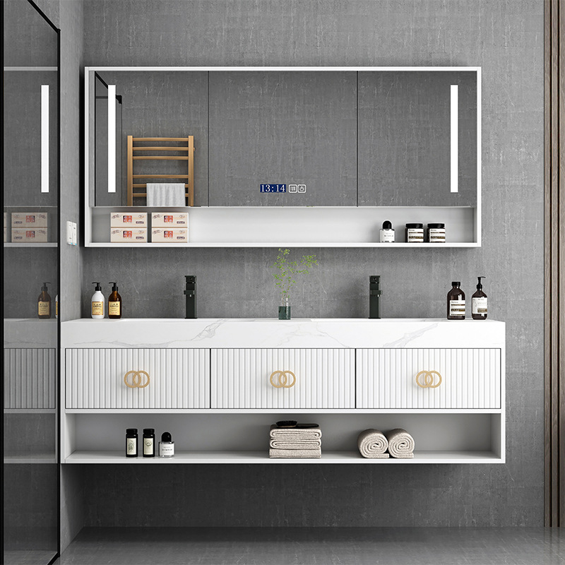 Bathroom Vanity in Oak with Sintered Stone Vanity Top with Undermount Ceramic Sink or One Piece Inte