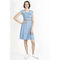 Light Denim Dress with Belt, T-1906002