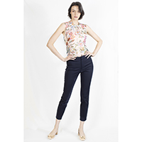 T-1906014-1 Top: Floral Print Top with Lining, T-1906014-2 Bottom: Navy Long Pants
