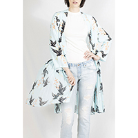 Bird Print Coat with Pleats in Digital Print