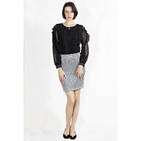 T-1906016-1 Top: Lace Blouse with Pleats, T-1906016-2 Bottom: Silver Sequins Skirt