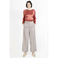 T-1906017-2 Top: Shoulder Pleat Blouse, T-1906017-3 Bottom: Checked Pants