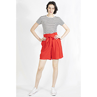 T-1906021-1 Top: Knitted Linen Stripe Top, T-1906021-2 Bottom: Paperbag Shorts with Belt